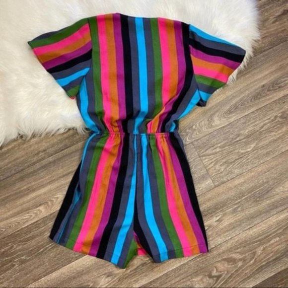 Leith Multi Stripe Tie Front Summer Romper - Picture 4 of 5